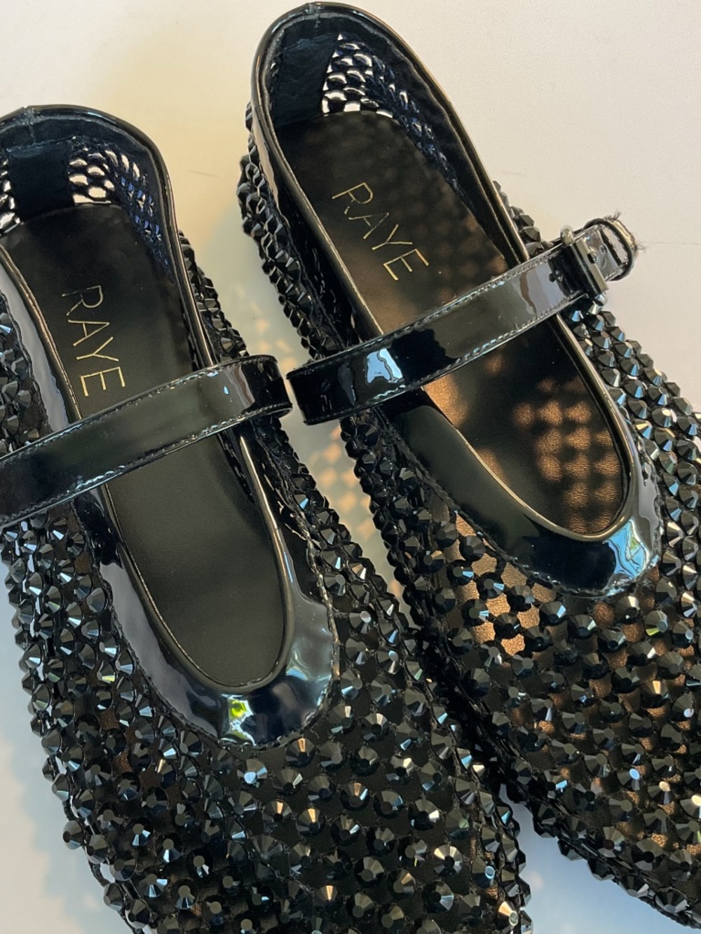 RAYE Noam Flat Mary Jane Crystal Embellished Black Size 7 LIKE NEW - Picture 3 of 13